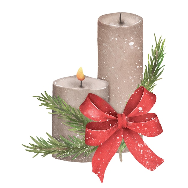 christmas and new year watercolor candle Cute festive decor