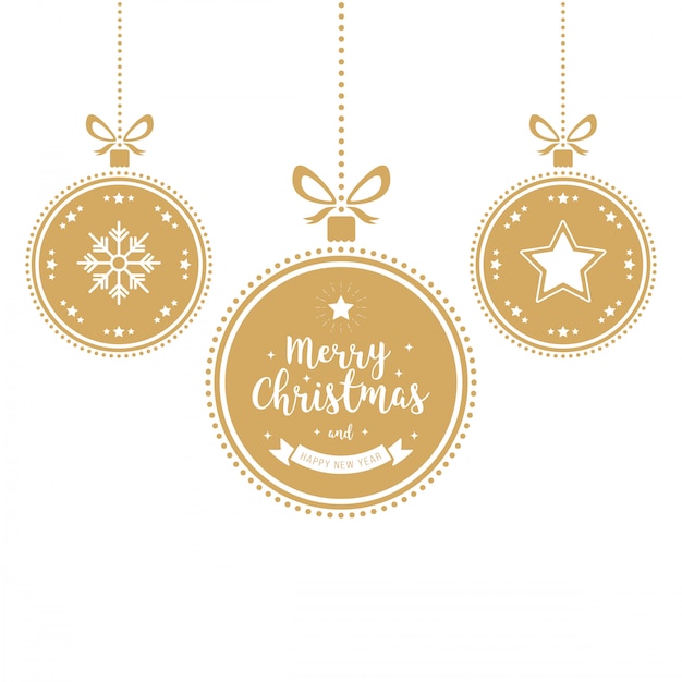 Christmas ornaments golden baubles isolated background