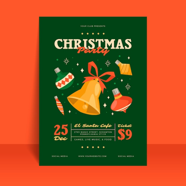 Christmas party poster template in flat design