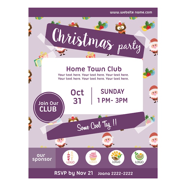 Christmas party poster with christmas owl pattern