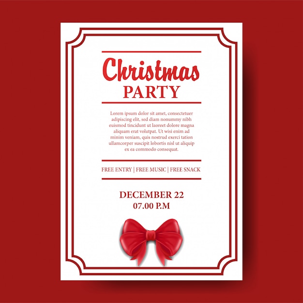 Christmas party poster with red ribbon