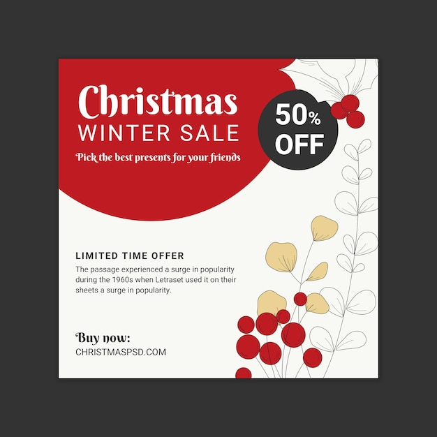 Christmas sales square flyer template