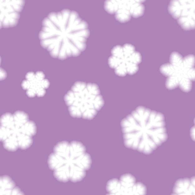 Christmas seamless pattern of big blurry snowflakes white on purple background