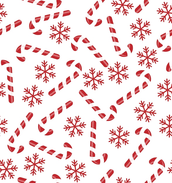 Christmas seamless pattern with candy canes, snowflakes, snow ball on blue background. Background for wrapping paper, fabric print, greeting cards. Winter Holiday design. eps 10