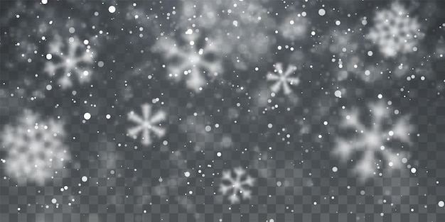 Vector christmas snow falling snowflakes on transparent background snowfall vector illustration