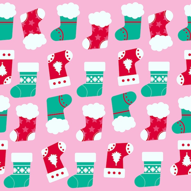 Christmas sock pattern on red background Vector