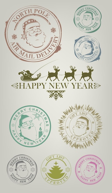 Vector christmas stamp with the face of a good santa claus set