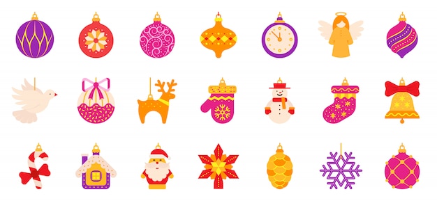 Christmas tree ation flat icon set, xmas  ball, angel, star toy, winter home ated.