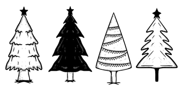 Christmas tree Collection set Doodle Illustration cartoon sketch for tattoo, stickers, etc