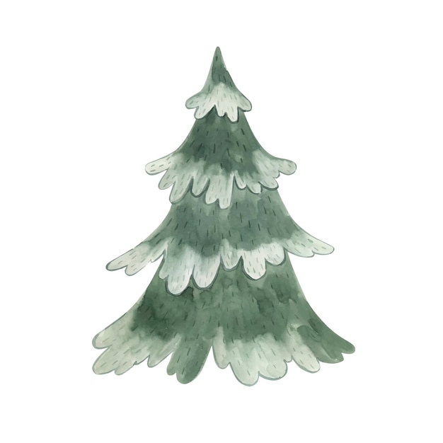 Christmas tree watercolor illustration for kids