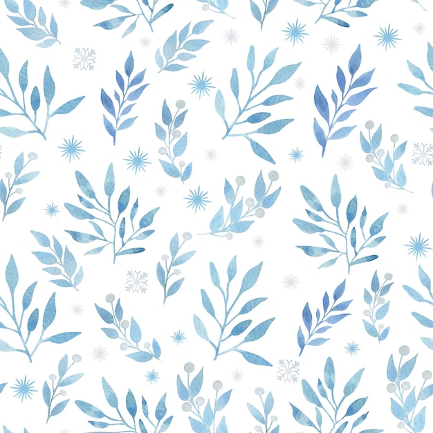 Christmas watercolor   seamless pattern with blue branches