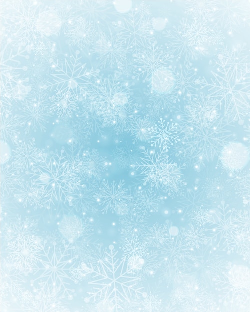 Vector christmas winter background magic snow sparkles lights and snowflakes with blank copy space