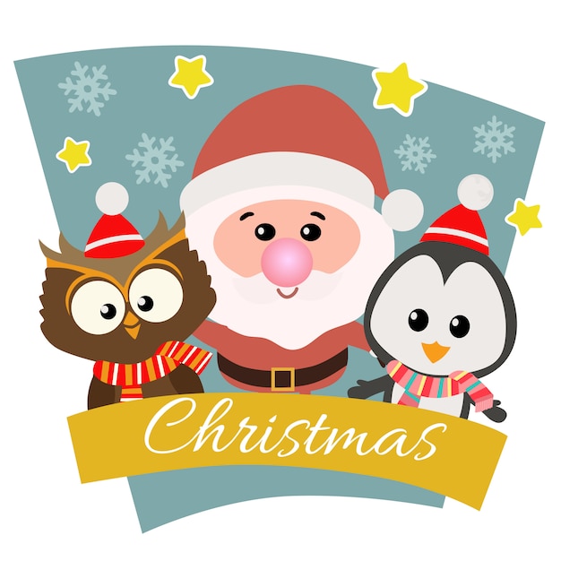 Christmas with christmas penguin and owl