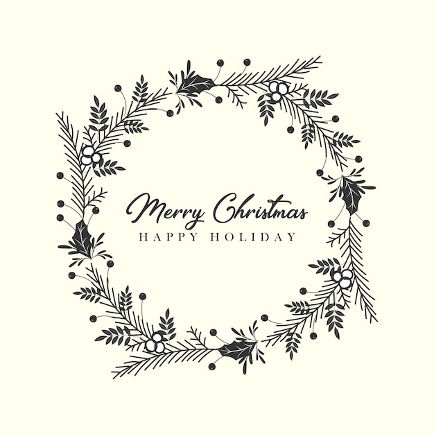 Vector christmas wreath with fir branches leaves and berries in the style of hand drawn floral ornament