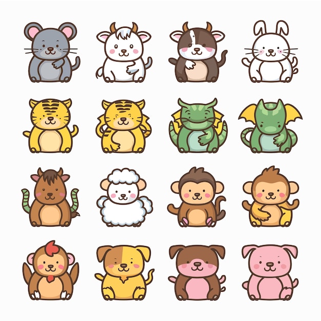 Vector chubby and cute chinese zodiac animals