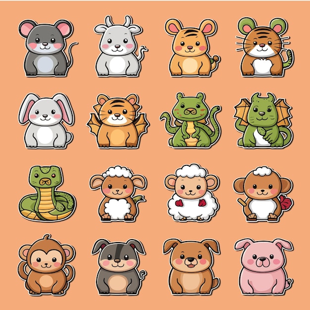 Vector chubby and cute chinese zodiac animals