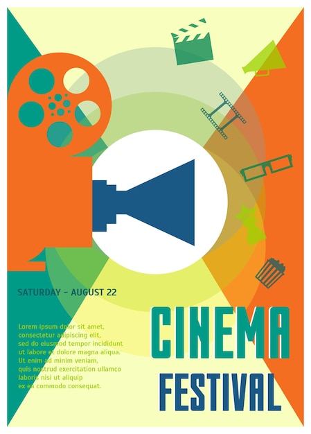 Cinema Festival Placard Poster or Flyer Template Set Vector