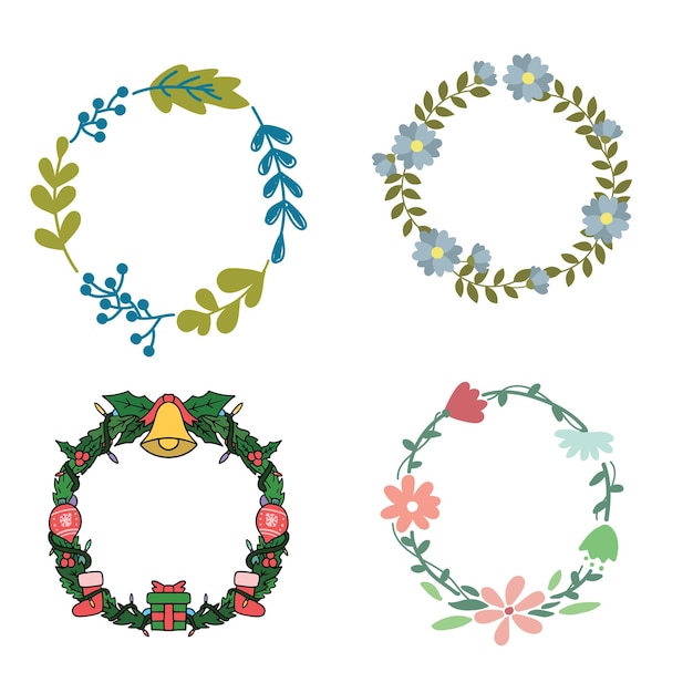 Vector a circle of flowers and a cat is shown with a green wreath