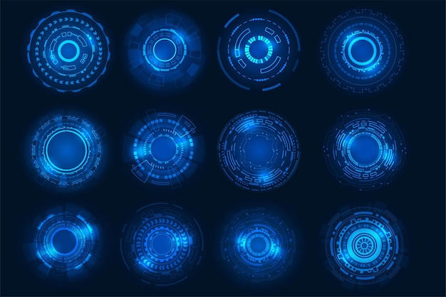 Vector circle technology elements set futuristic hud interface conceptblue overlay style