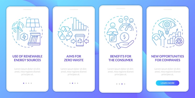 Circular economy pros blue gradient onboarding mobile app screen