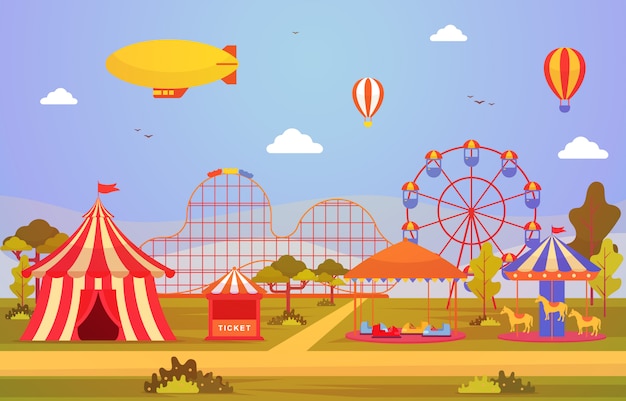 Circus Carnival Festival Fun Fair with Firework Landscape