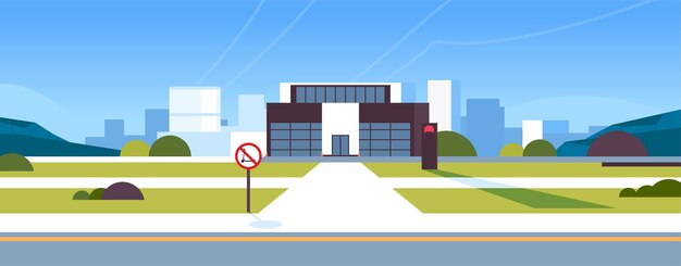 Vector city building landscape and open space city park outdoor design flat vector illustration