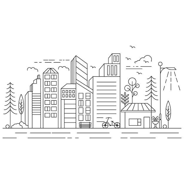 City Building Line art Vector icon design illustration Template