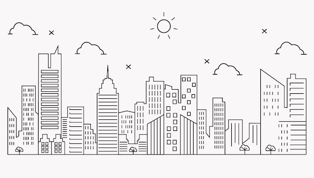 Vector city building line art vector illustration template