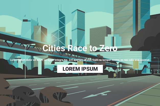 Vector city buildings skyline modern architecture cities race to zero concept cityscape background horizontal