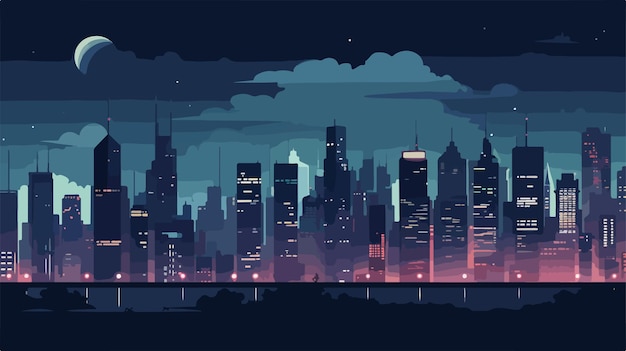 Vector city lights skyscrapers urban night scene