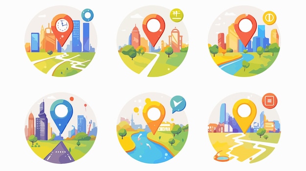 Vector city map icon vector circle round sign graph