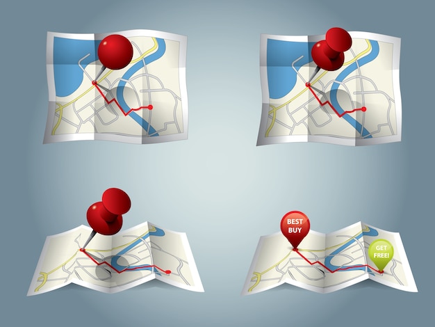 City map with GPS Icons and route