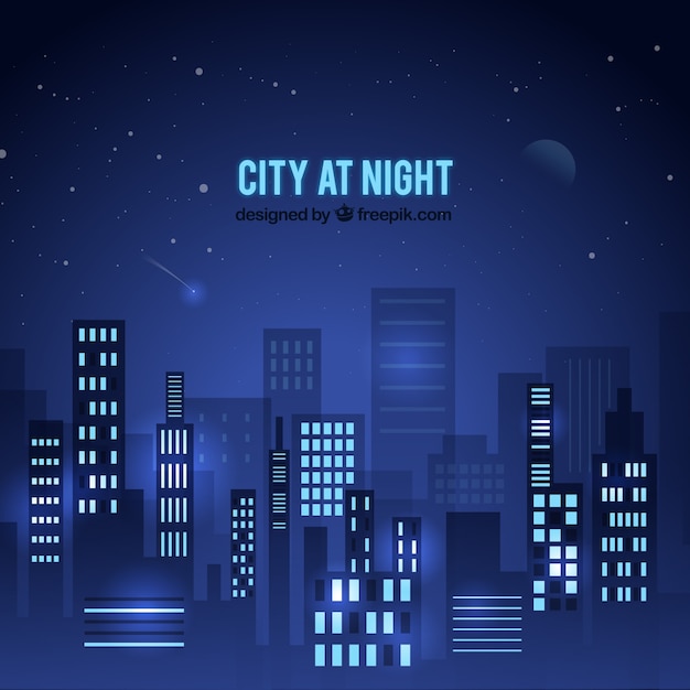 Vector city at night in blue tones