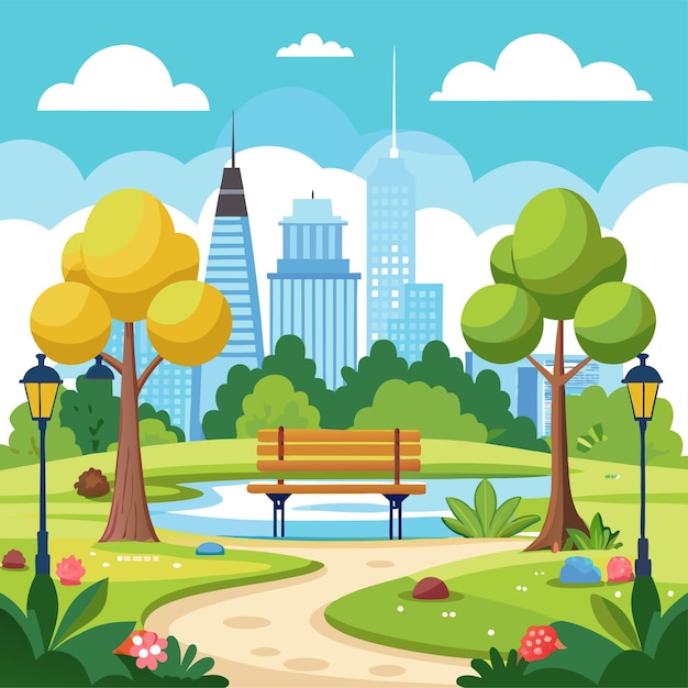 Vector city park scenery background clipart vector art and illustration