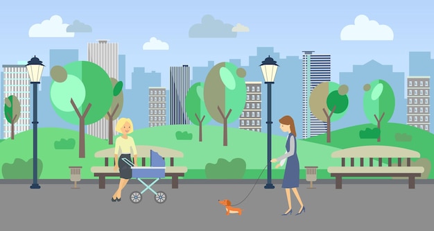 City park with people Vector illustration