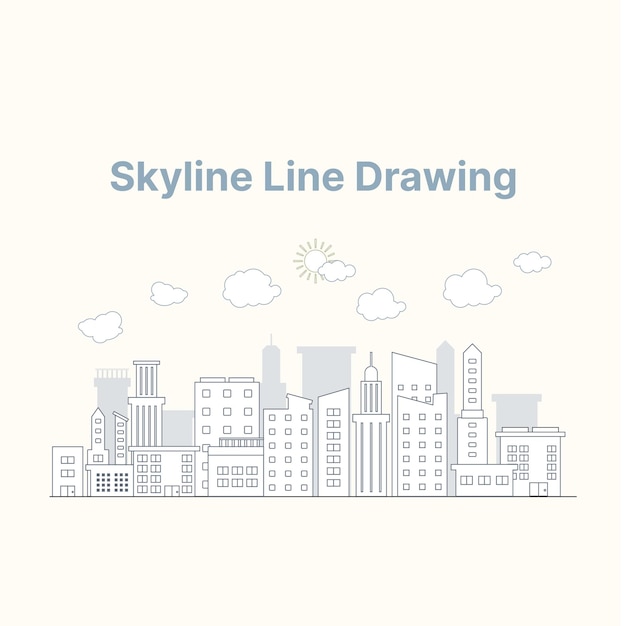 Vector city skyline line drawing