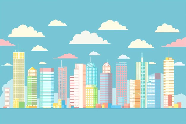 Vector city skyline with sunset flat vector illustration