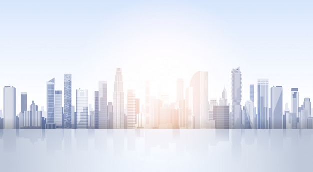 Vector city skyscraper view cityscape background skyline silhouette with copy space