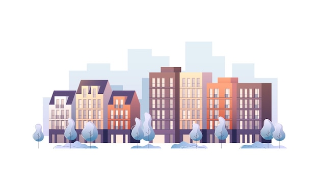 City street panoramic cityscape.  illustration.