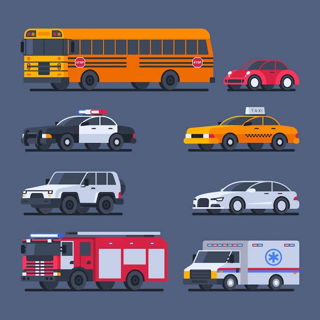 City transport and official transport set cars. Vector Illustration.