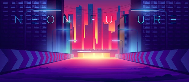 Cityscape on a bright background with glowing neon lights