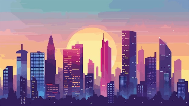 Cityscape Flat Vector Banner Templates Set