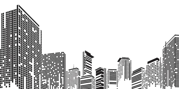 Cityscape on white background Building perspective Modern building in the city skyline city silhouette city skyscrapers Business center Vector illustration in flat design