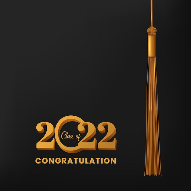 Class of 2022 happy graduation with golden color and black background concept greeting card