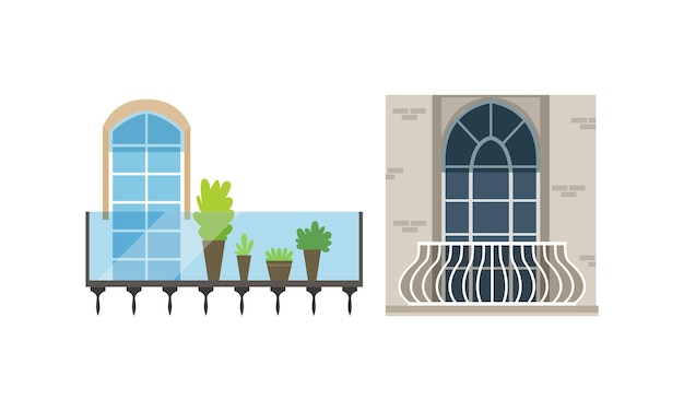 Vector classic balcony windows colllection house facade design elements vector illustration