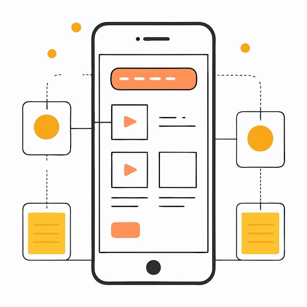 Vector clean and detailed mobile wireframe layouts on white background for app design