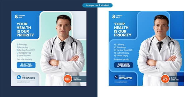 Vector clean and modern social media post banner template design for medical services