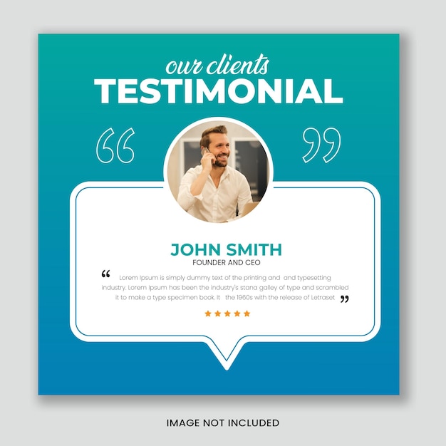 Clean and simple client testimonials or customer feedback review social media post banner template