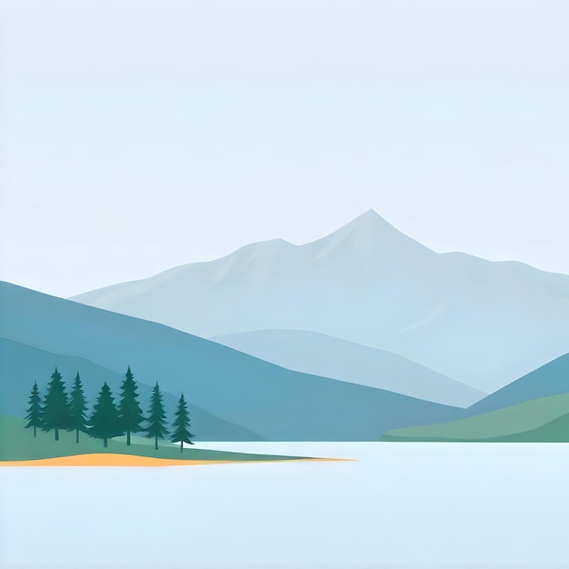 Vector clean and simple vector illustration of a serene mountain landscape