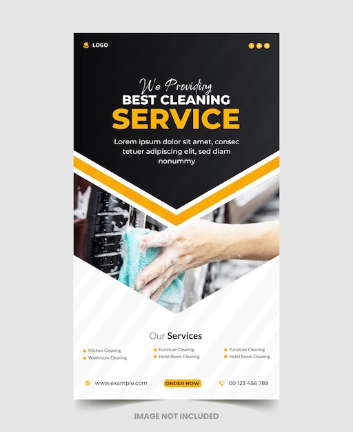 クリーニングサービスのウェブバナーテンプレートとInstagramストーリー投稿